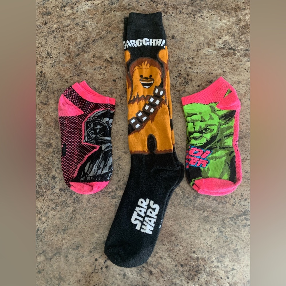 3 Pairs of Star Wars Ankle Crew Socks Chewbacca Yoda Darth Vader Fandom 501st